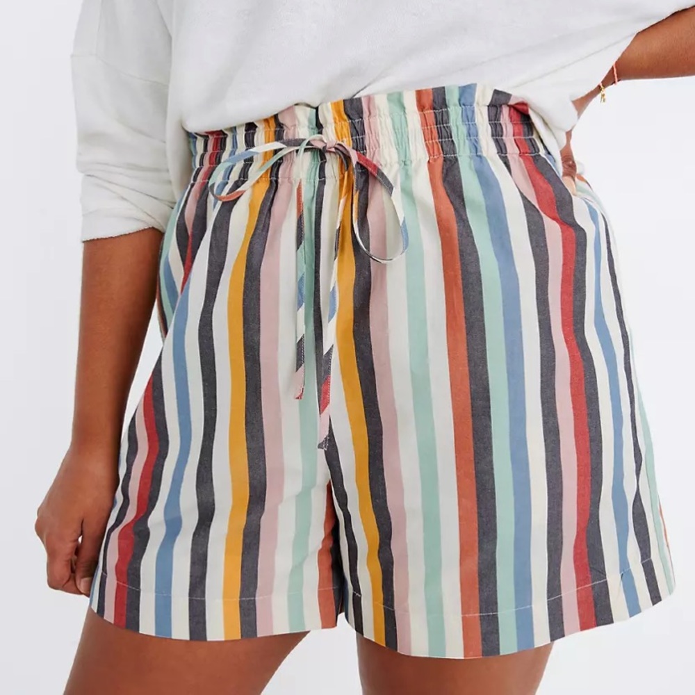 Rainbow Stripe Shorts with Smocked Waist and Tie